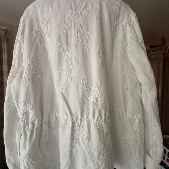 NWT. J. Jill White Eyelet Embroidered Cinch Waist Jacket Linen Blend L - Picture 5 of 11